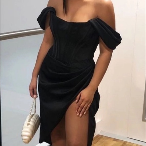 House of CB Dresses House Of Cb Loretta Black Satin Corset Off